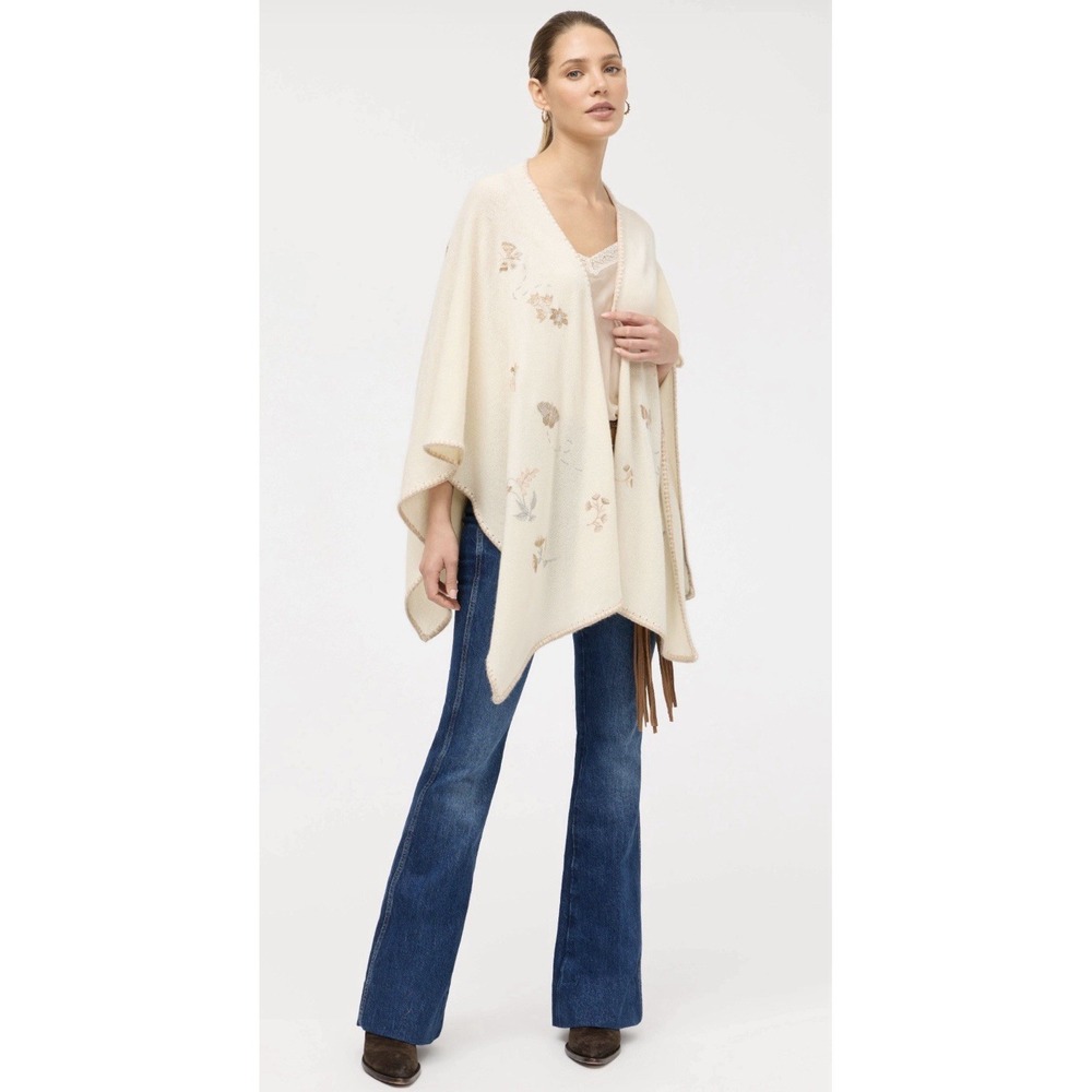 NWT JOHNNY WAS Whipstitch Wrap Sz O/S Embroidered Cashmere Wool Luxury $428